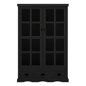 40.16 in. W x 14.00 in. D x 60.00 in. H Black Linen Cabinet with Tempered Glass Doors and Triple Drawers