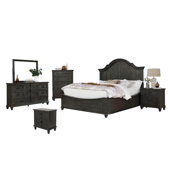 Best Quality Furniture Panel 6-Piece Rustic Grey Queen Bedroom Set