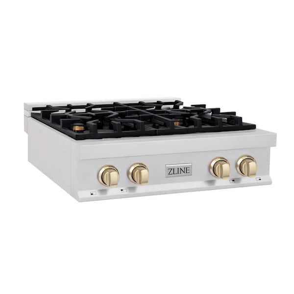 Autograph Edition 30 in. Legacy Rangetop with 4 Burners in Satin Stainless Steel with Polished Gold Accents