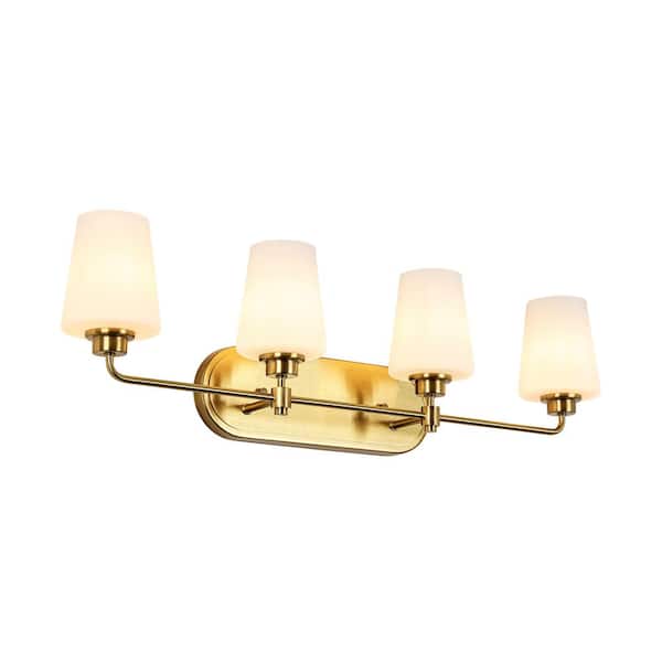13 in. W 4-Light White Vanity Light Wall Lamps with White Glass