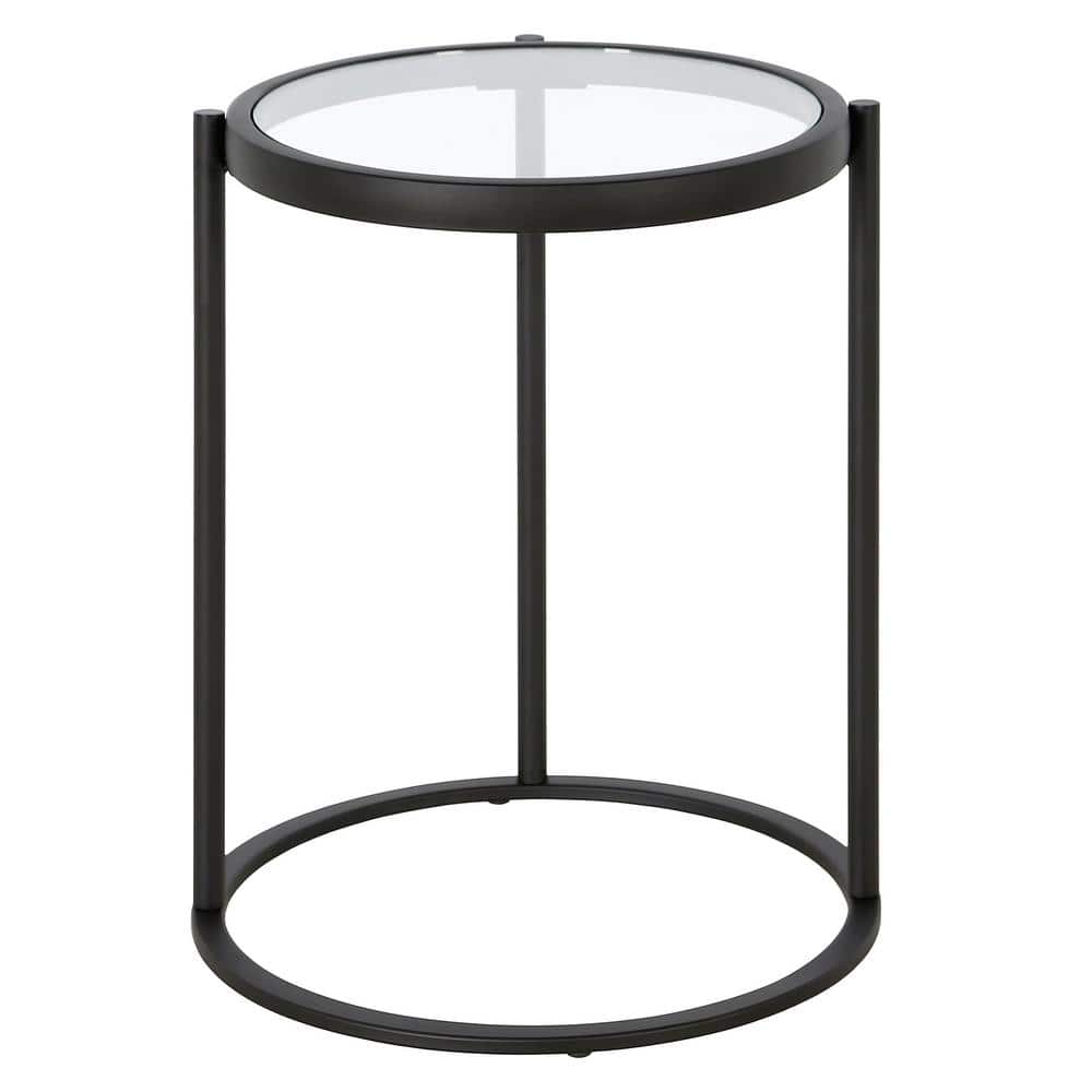 Sleek 16" Round Metal & Glass Side Table in Blackened Bronze