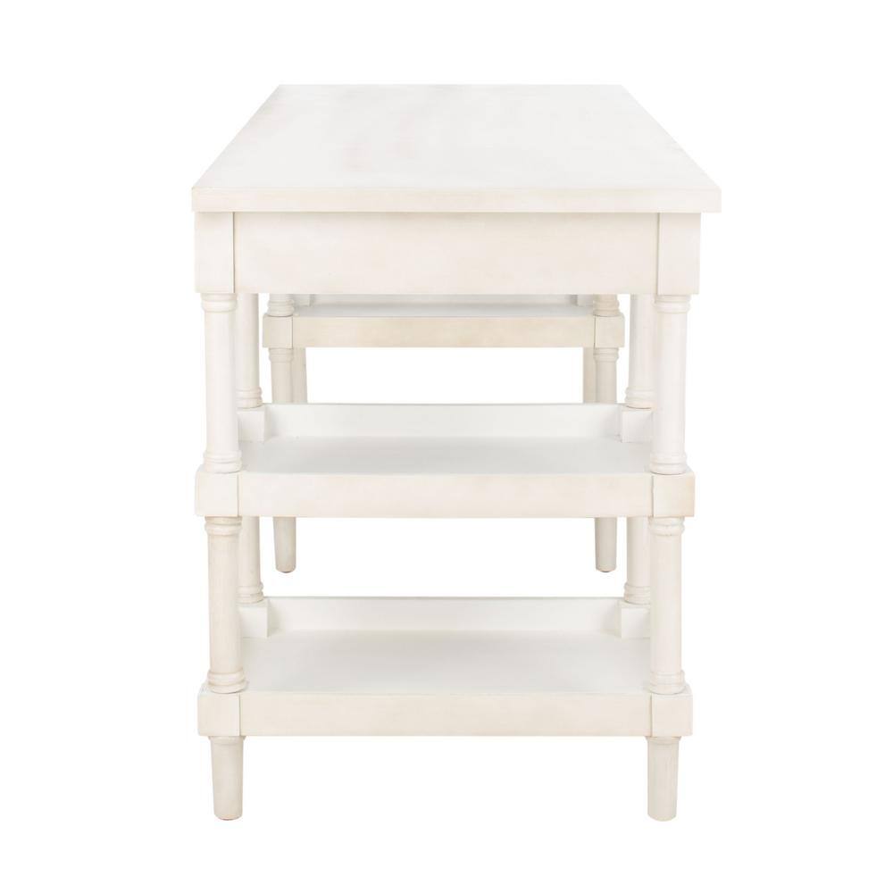 White Washed Wood Writing Desk with Drawer and Shelves