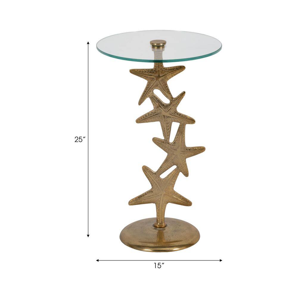 15 in. Gold Round Glass Accent Table - thumbnail 2
