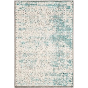 Passion Turquoise/Ivory 3 ft. x 5 ft. Distressed Border Area Rug