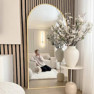 32 in. W x 71 in. H Oversized Aluminum Alloy Arch Full Length Gold Wall Mounted Standing Mirror Floor Mirror
