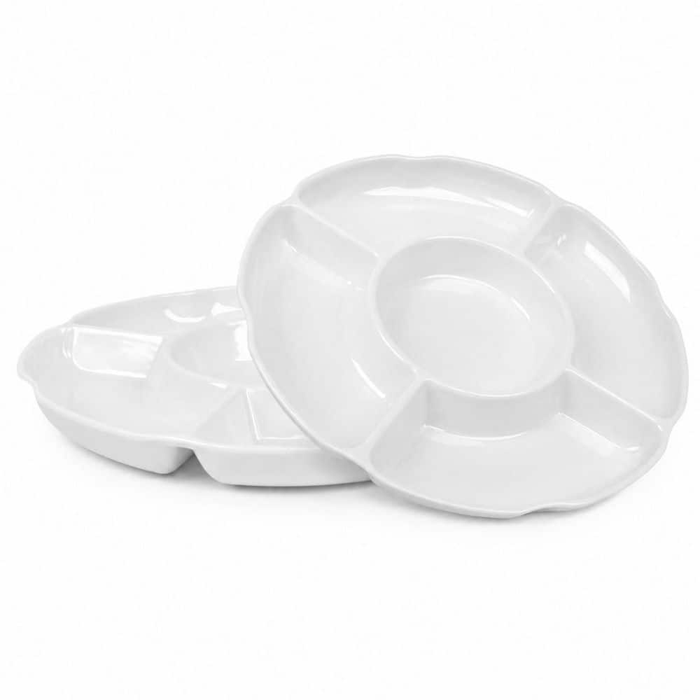 KHKFY 11 in White Melamine 5-Section Divided Serving Tray Appetizer Plate for Party Snacks Veggies Candy 3-Pack
