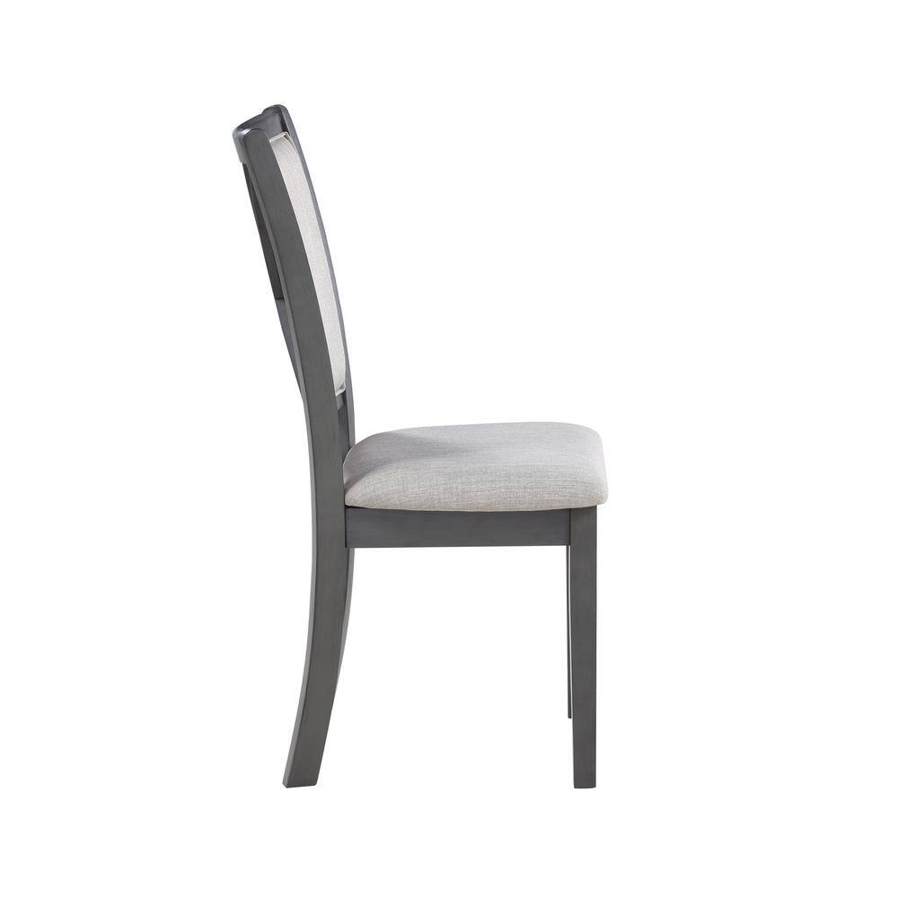 Gray Round Wood Dining Table with 4 Upholstered Chairs