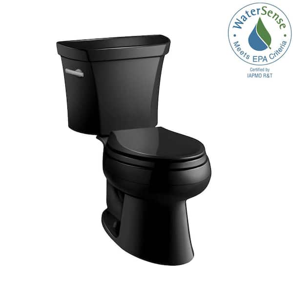 KOHLER Wellworth 12 in. Rough In 2-Piece 1 GPF Single Flush Elongated Toilet in Black Black Seat Not Included