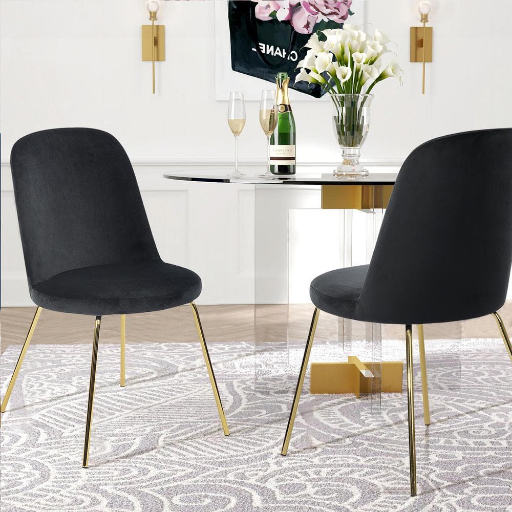 Homy Casa Zanka Black Velvet Upholstered Side Dining Chairs (Set of 2 ...