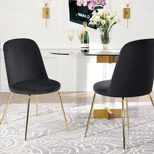 Zanka Black Velvet Upholstered Side Dining Chairs (Set of 2)