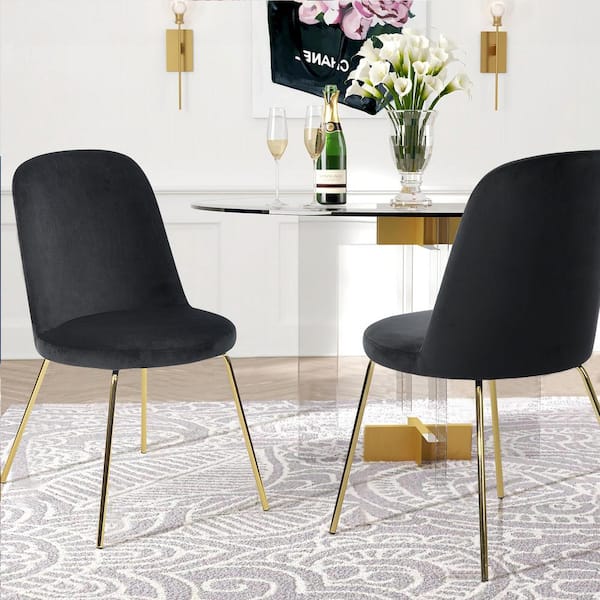 Homy Casa Zanka Black Velvet Upholstered Side Dining Chairs (Set of 2)