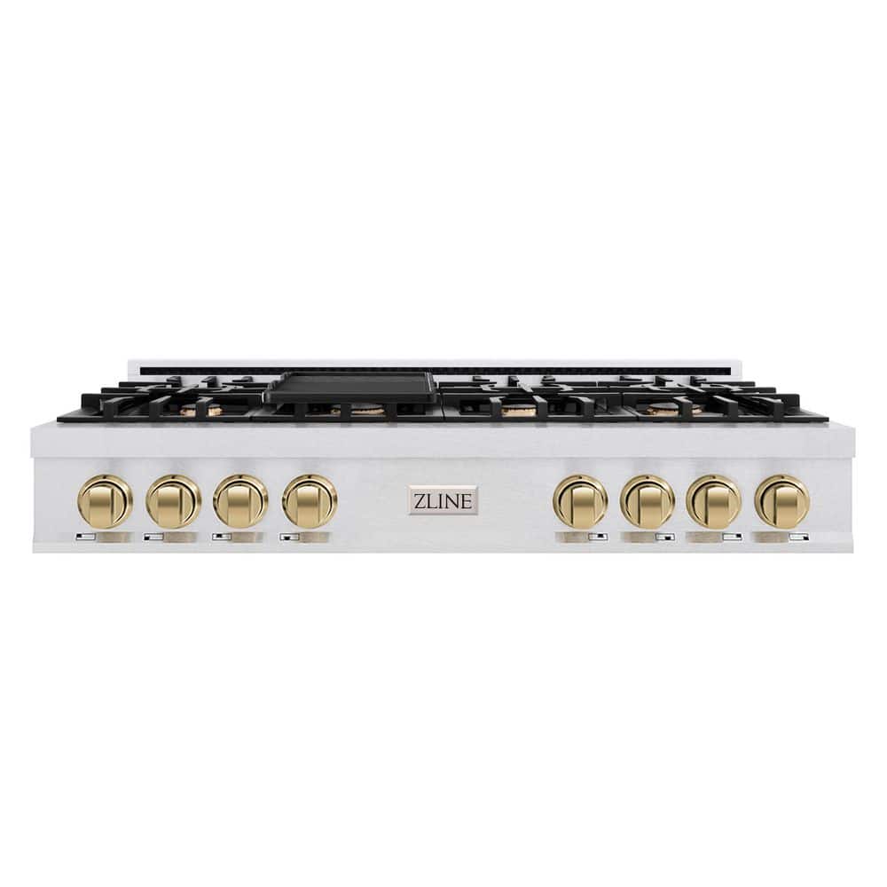 Autograph Edition 48 in. Legacy Rangetop with 7 Burners in Satin Stainless Steel with Champagne Bronze Accents