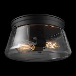 Aleyna 2-Light Matte Black Outdoor/Indoor Flush Mount Light with Clear Glass Shade