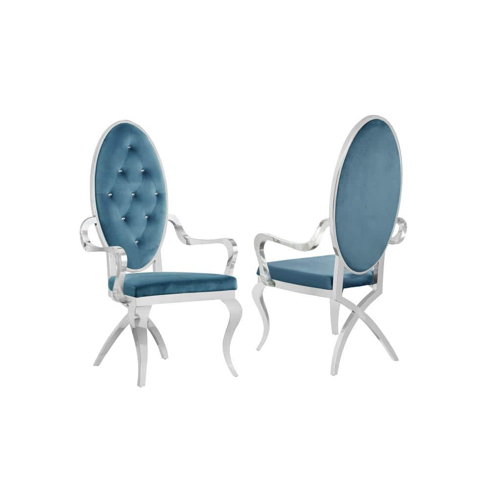 Best Quality Furniture Ted Teal Blue Velvet Side Chair (Set of 2)