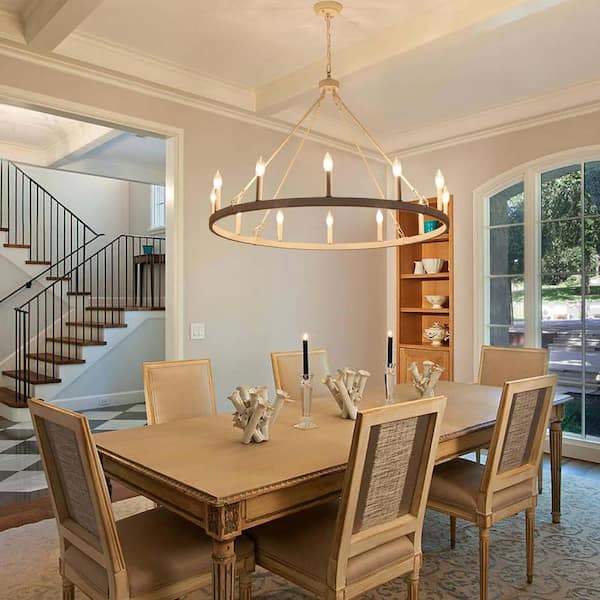 LWYTJO Dineen 12-Light 38 in. W Distressed White Candle Style Wagon Wheel Farmhouse Chandelier for Bedroom Foyer Stairway GY-D0154-12-D - The Home Depot