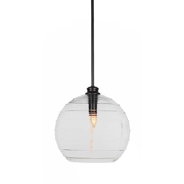 Unbranded Melbourne 60-Watt 1-Light Matte Black Shaded Mini Pendant Light with Glass Shade