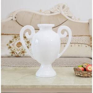20 in. White Gloss Fiberglass Amphora Style Modern Centerpiece Vase