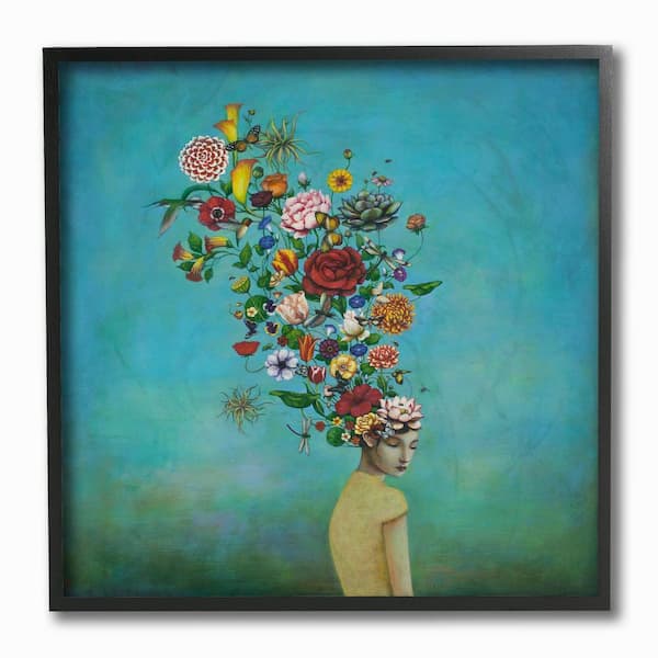 The Stupell Home Decor Collection 12 In X 12 In Flowers On Her Mind Bright Blue Floral Painting By Duy Huynh Framed Wall Art Ccp 326 Fr 12x12 The Home Depot