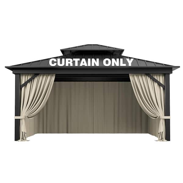 12 ft. x 14 ft. Universal Outdoor Privacy Curtains, Gazebo Curtain Replacement with Zipper Cream (4-Side Curtain Only)