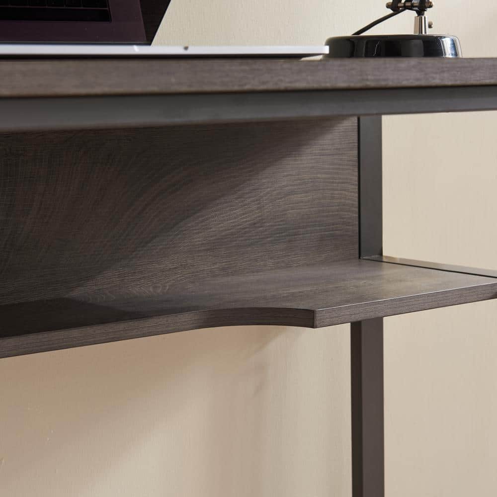 Gray Wood and Metal Desk with Lower Shelf