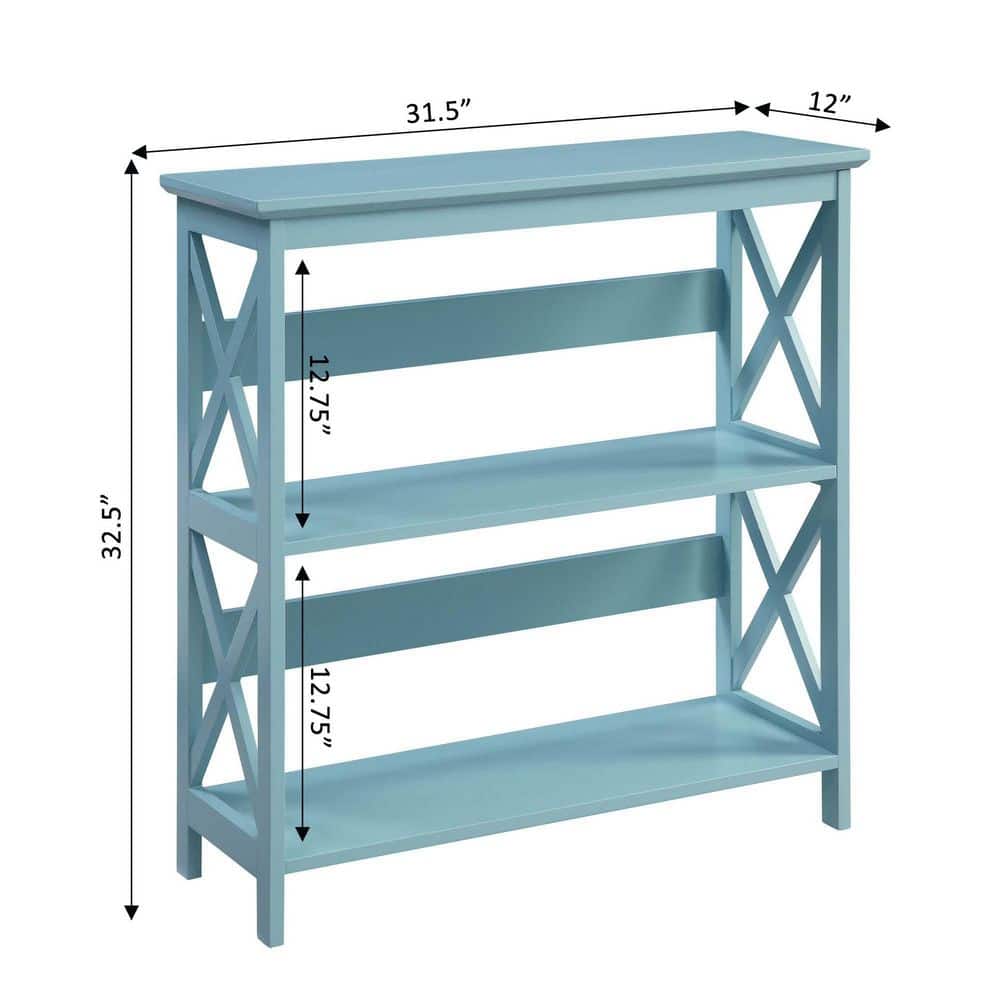 Oxford Sea Foam Blue Wooden 3-Tier Modern Bookcase
