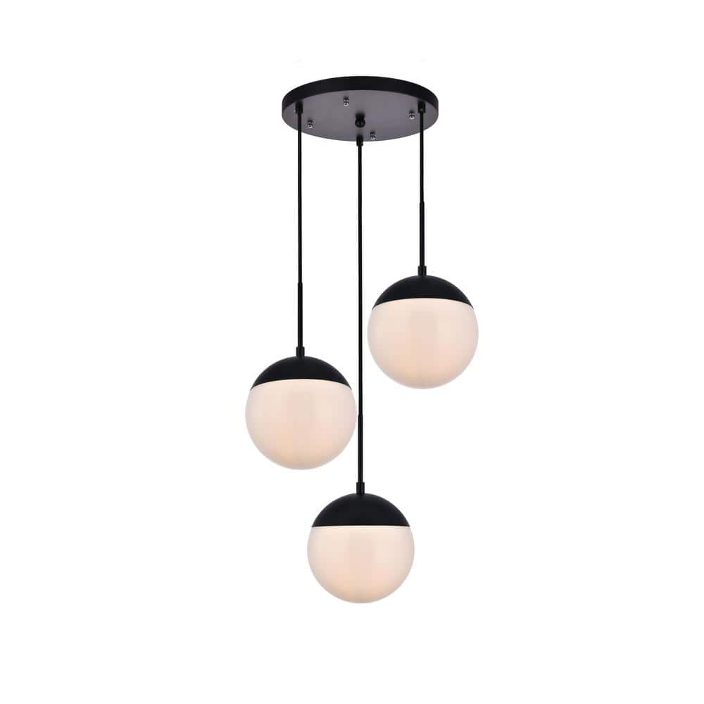 Timeless Home Ellie 3-Light Black Pendant with 8 in. W x 7.5 in. H Frosted 