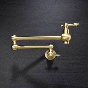 Wall Mount Pot Filler Faucet 360° Spout with Pre Rinse in Brushed Gold