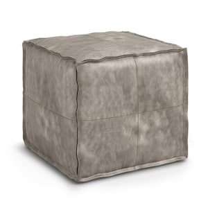 Brody Boho Square Pouf in Distressed Grey Vegan Faux Leather