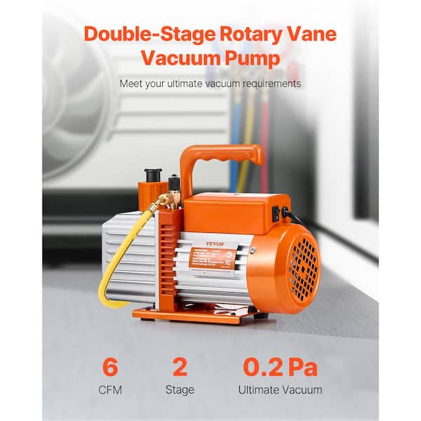 Vacuum Pump 6 CFM HVAC 2 Stage Rotary Vane Vacuum Pump for R134a R22 R410a Systems Auto AC Vacuum Pump