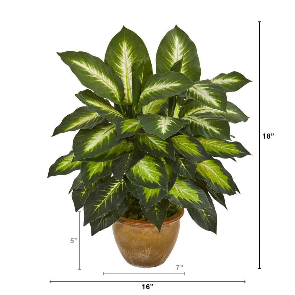 Green Leopard Lily Artificial Plant in Brown Ceramic Pot