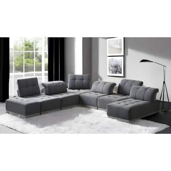 HomeRoots 137 in. Armless 7-piece Polyester U-Shaped Sectional Sofa in. Gray