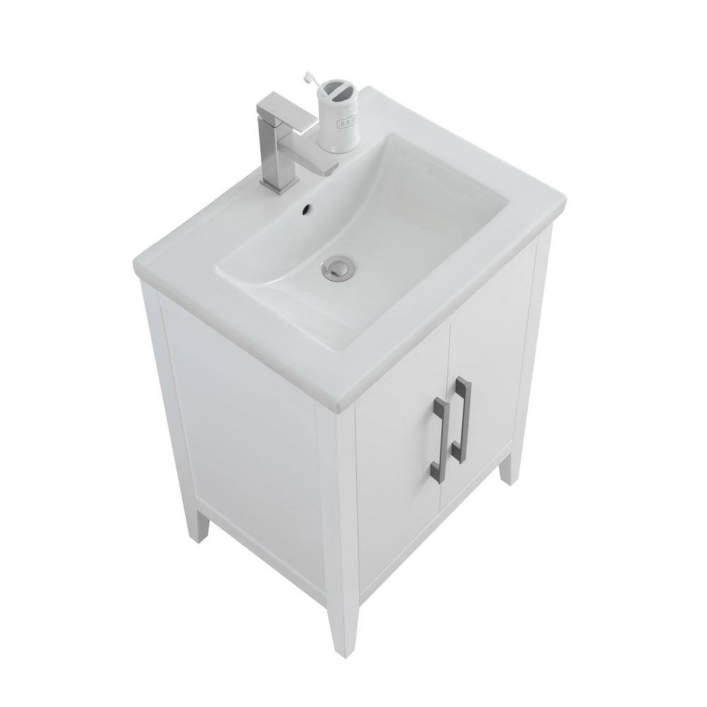 24" White Single Sink Bathroom Vanity with Ceramic Top