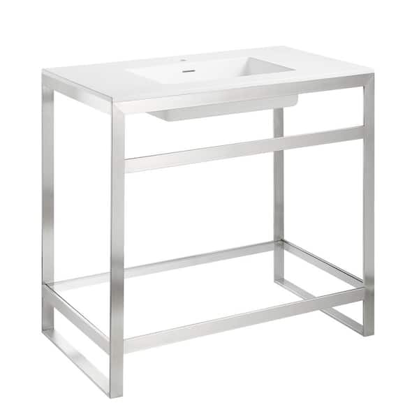 ANZZI Orchard 36 in. Console Sink in Brushed Nickel with Glossy White Countertop