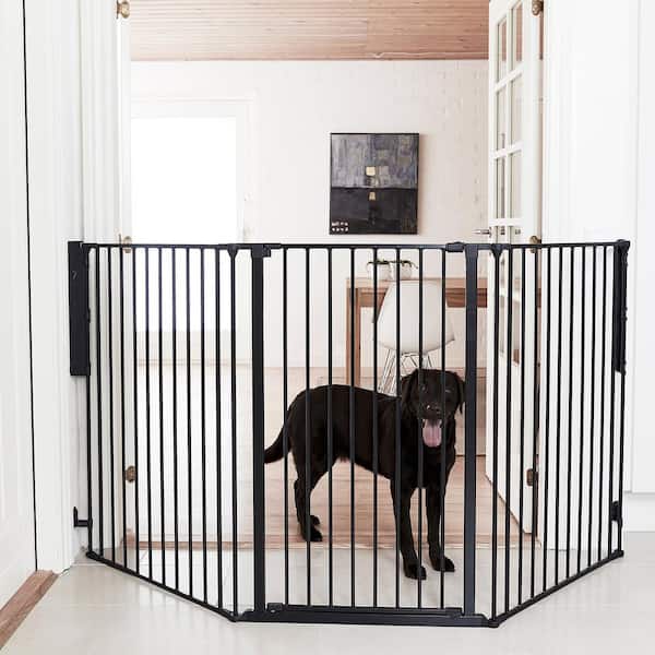 BIRDROCK HOME Indoor Dog Pet Gate with Door Panel 30 Inch Tall Enclosure Kennel Pet Puppy Safety Fence Pen Playpen Durable Wooden