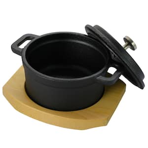 Campton 0.30 Qt. Oval Cast Iron Mini Casserole with Lid and Wooden Base