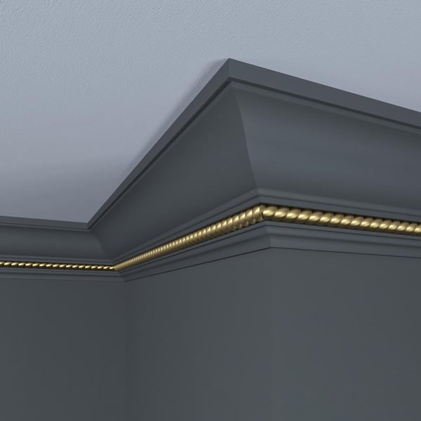 Ornamental Mouldings Haute Gold Rope 1/2 in. x 4-1/2 in. x 8 ft. Primed Wood Crown Moulding
