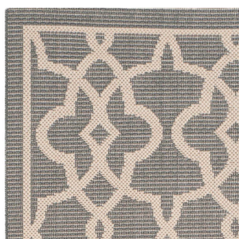 Gray and Beige Geometric Synthetic Outdoor Runner Rug