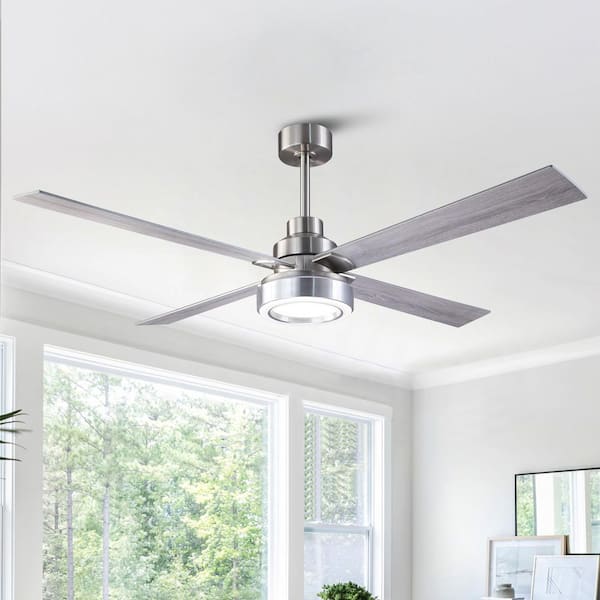 60 in. Indoor Brushed Nickel Downrod Mount Smart LED Standard Ceiling Fan with Light and Remote Control
