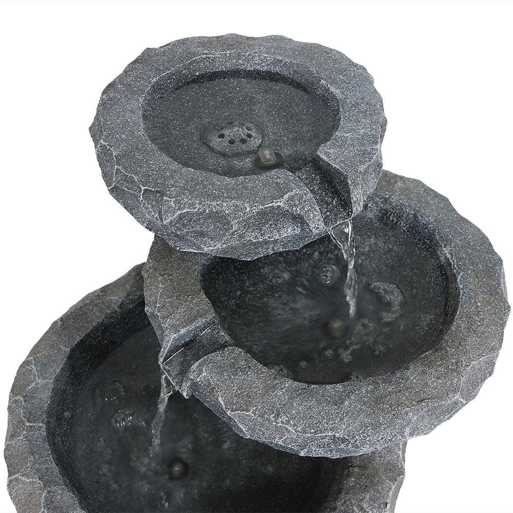 Gray Polyresin 3-Tier Solar Powered Outdoor Fountain