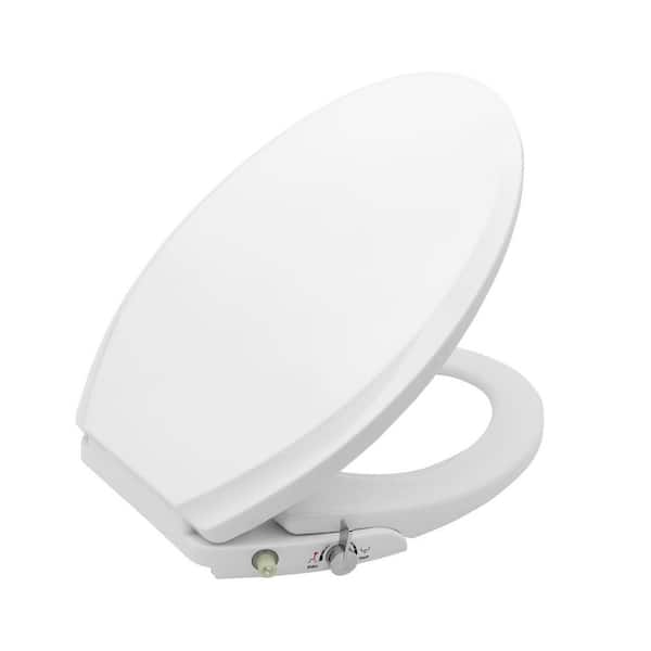 Non-Electric Bidet Seat for Elongated Toilets with Front and Rear Wash, Dual Nozzles and Soft Close in White