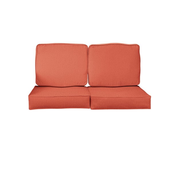 SORRA HOME 27 in. x 30 in. Sunbrella Canvas Persimmon Deep Seating Indoor/Outdoor Loveseat Cushion