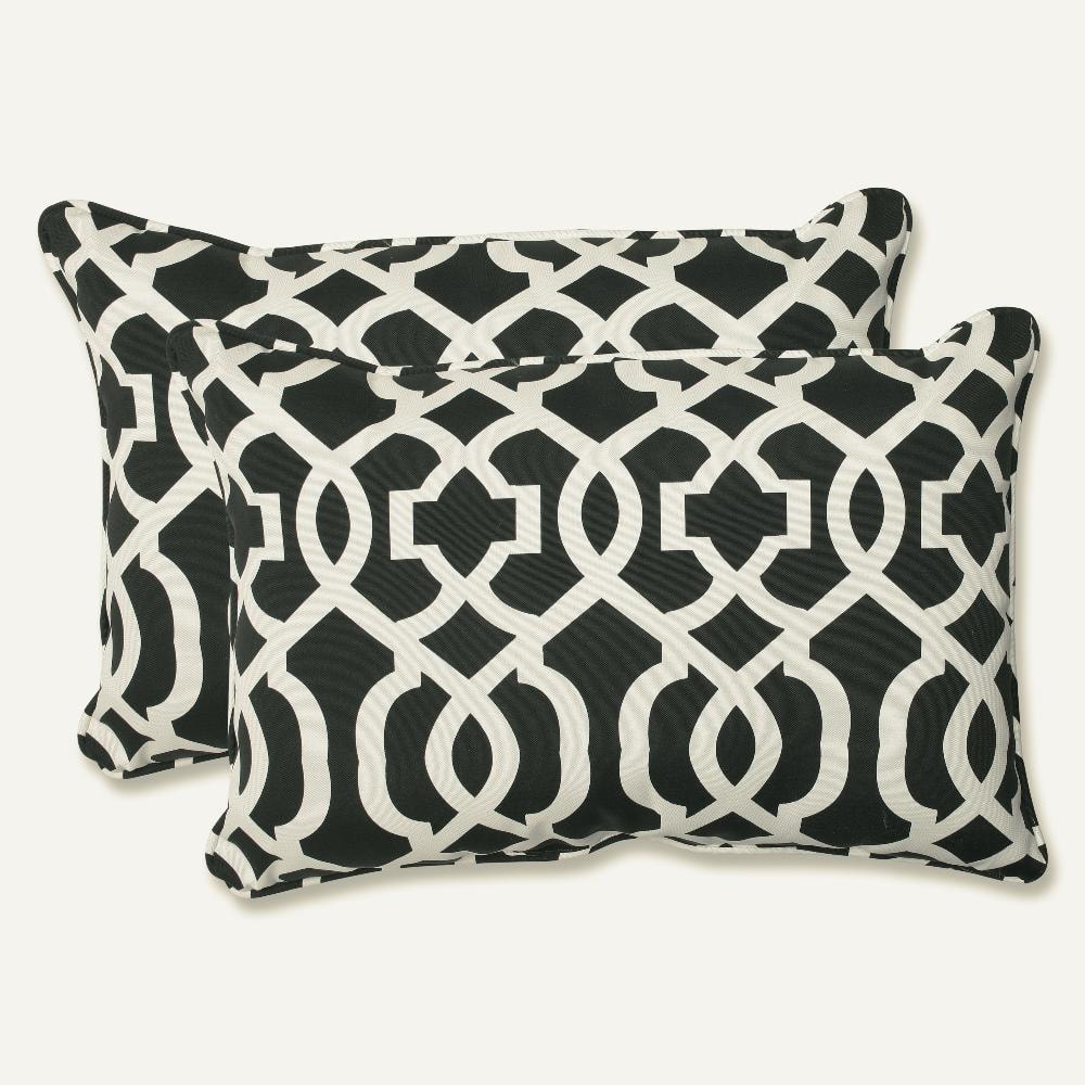Black and White Geometric Rectangular Outdoor Throw Pillows Set
