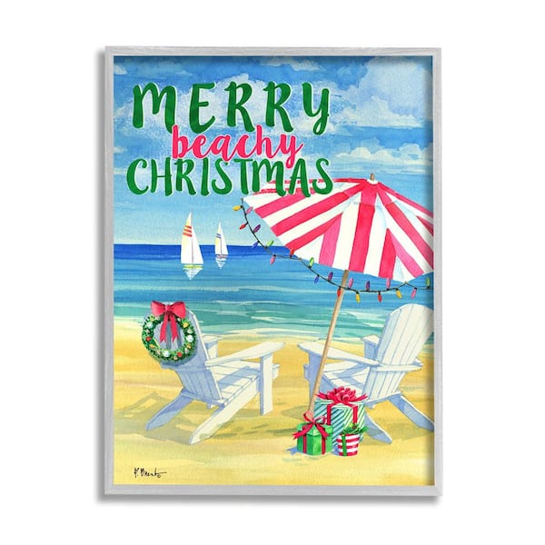 Stupell Industries Merry Beachy Christmas by Paul Brent 1-Piece Framed Graphic Print Typography Poster Art Print 14 in. x 11 in.