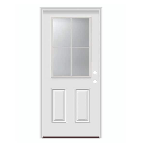 34 in. x 80 in. Left-Hand/Inswing 2-Panel 4-Lite 1/2 lite GBG Clear Glass Primed Steel Prehung Front Door with PVC Frame
