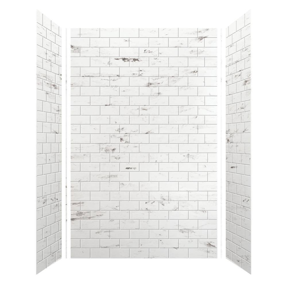 White Venito Subway Tile Adhesive Shower Wall Kit, 36" x 60" x 96"