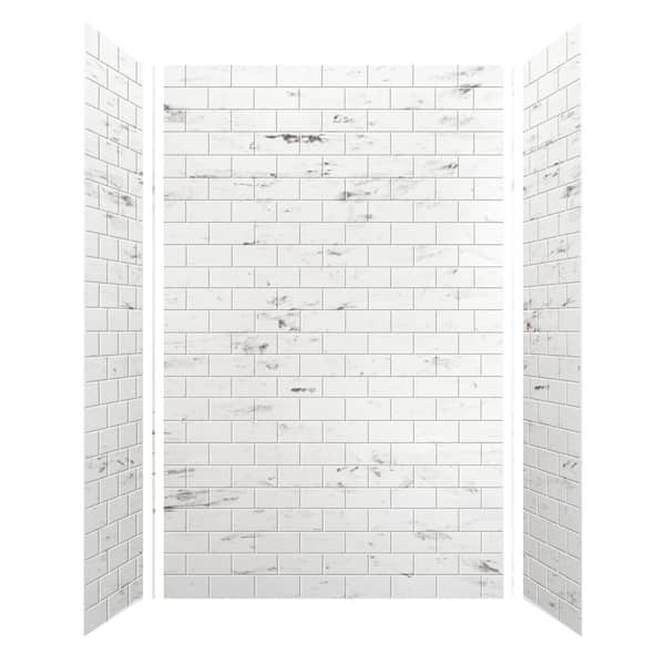 SaraMar 36 in. x 60 in. x 96 in. 3-Piece Easy Up Adhesive Alcove Shower Wall Surround in White Venito