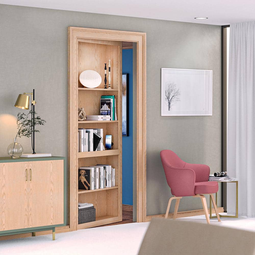 32'' x 80'' Unfinished Red Oak Hidden Bookcase Door