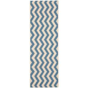 Courtyard Blue/Beige 2 ft. x 7 ft. Geometric Indoor/Outdoor Patio  Runner Rug