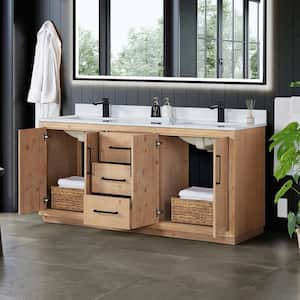 Cicero 72 in. W x 22 in. D x 33 in. H Double Sink Freestanding Bath Vanity in Brown with White Engineered Stone Top