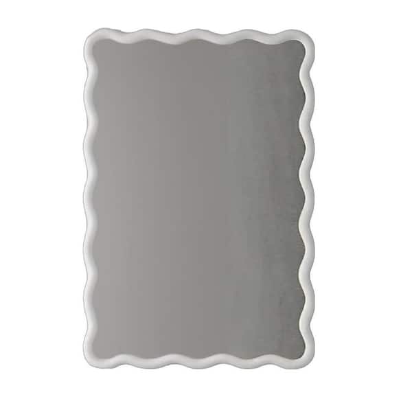 Unbranded Elegant Aesthetic Wall Decor White 39.8 in. W x 28 in. H Modern Wavy Rectangle Solid Wood Framed Mirror